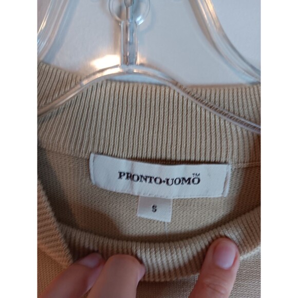 New Pronto Uomo Mens Silk Blend Soft Knit Pullover Sz Small Tan Mock Neck - Picture 2 of 6